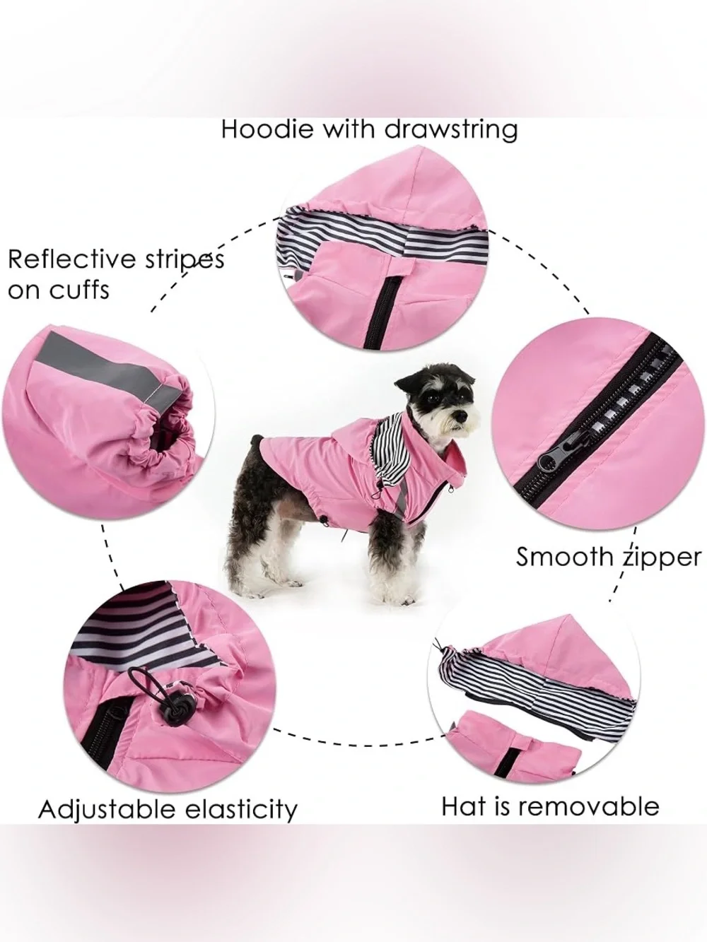 OKpangcho dog raincoat (pink, size M). Features a detachable hood, making it a v